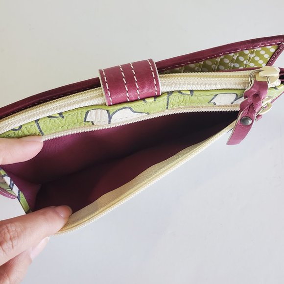 ❌️Vintage Fossil Whtie Floral Leather Snap Wallet Green Maroon Purple Y2K NWOT - Picture 7 of 10